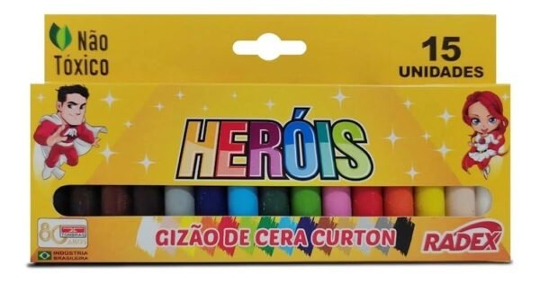 Gizão De Cera Curton Infantil Com 15 Cores Radex Heróis