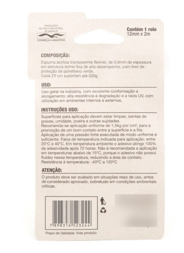 Fita Dupla Face Acrilica Cola Extra Forte 12mmX2m Alltape - Image 3