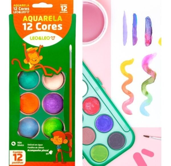 Estojo Aquarela Com 12 Cores Com Pincel Para Pintura LéoELéo - Image 2