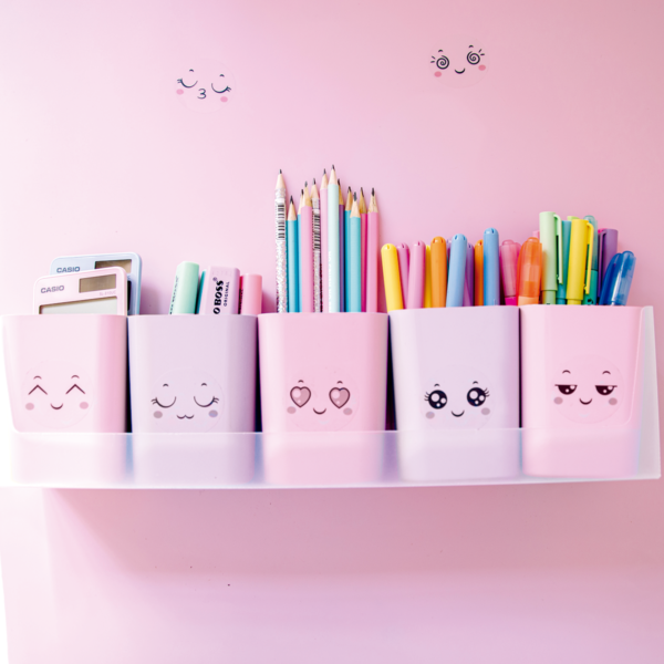 Organizador Porta Caneta Objetos c/ 12 Adesivos Emoticon