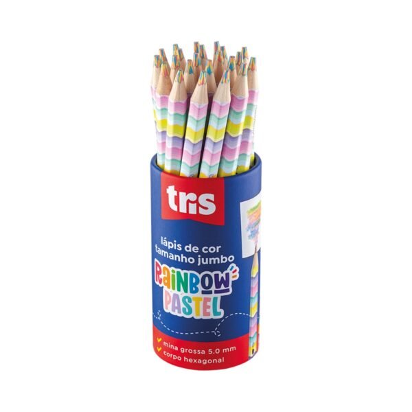 Lápis de Cor Jumbo Rainbow Mina Colorida Pastel Pote c/ 24
