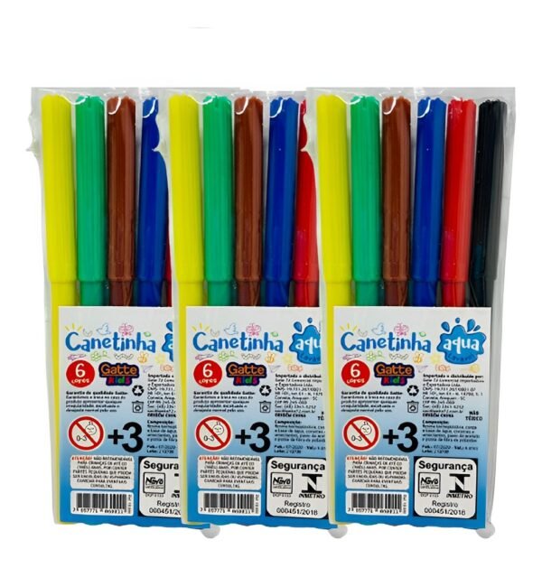 Canetinha Escolar Hidrográfica Lavável Gatte Kids C/ 6 Cores - Image 3