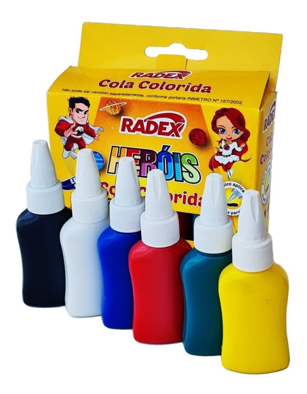 Cola Colorida Escolar Com 6 Cores 25g Efeito Relevo Radex - Image 3