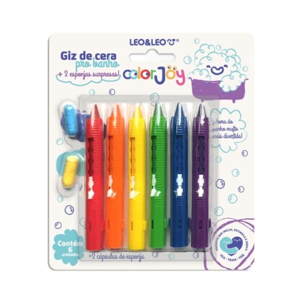 Giz Cera Retrátil pro Banho c/ 2 Capsulas de Esponja Leo&Leo