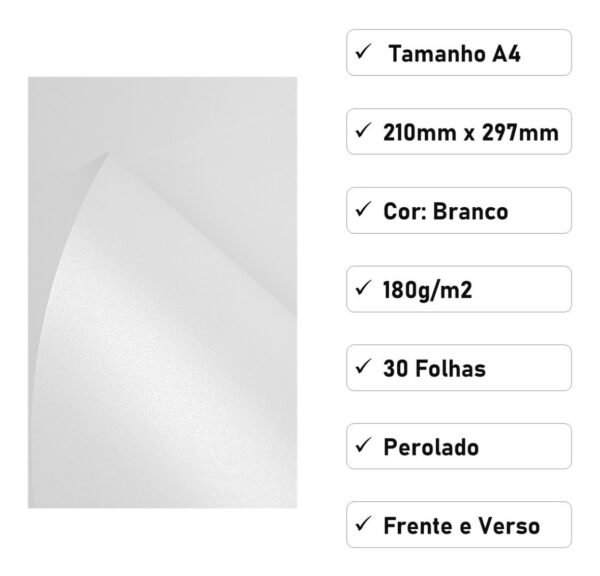 Papel Perola A4 Branco 180g Pct 30Fls Usapel - Image 2