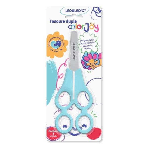 Tesoura Escolar Dupla ColorJoy Blister c/ 1 un Leo&Leo