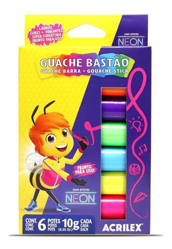 Tinta Guache Neon em Bastão 6 Cores Acrilex - Image 2
