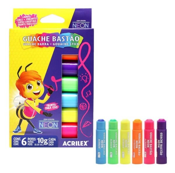 Tinta Guache Neon em Bastão 6 Cores Acrilex