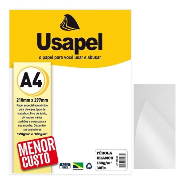 Papel Perola A4 Branco 180g Pct 30Fls Usapel