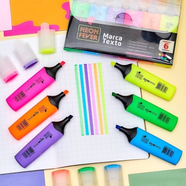 Caneta Marca Texto Neon Fever Estojo Com 6 Cores - Image 2