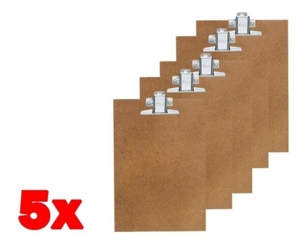 Prancheta Oficio De Madeira Mdf Prendedor Metal Kit C/ 05
