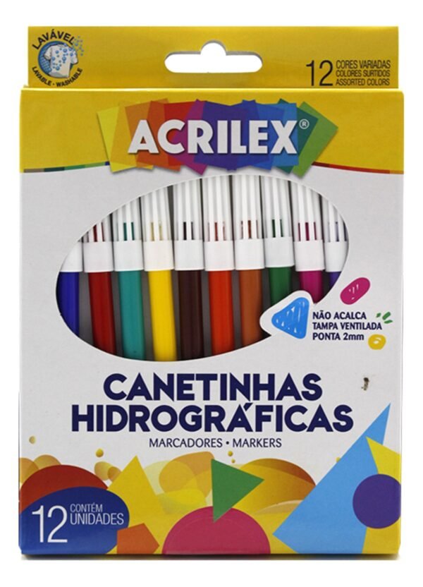 Canetinhas Hidrograficas 12 Cores Acrilex - Pct c/ 12 Caixas