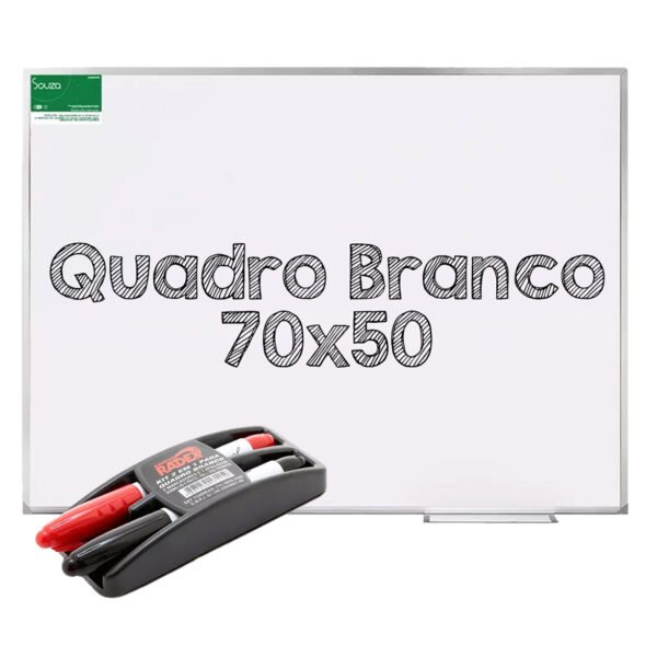Lousa Quadro Branco Aluminio 70x50cm + Kit Apagador Marcador