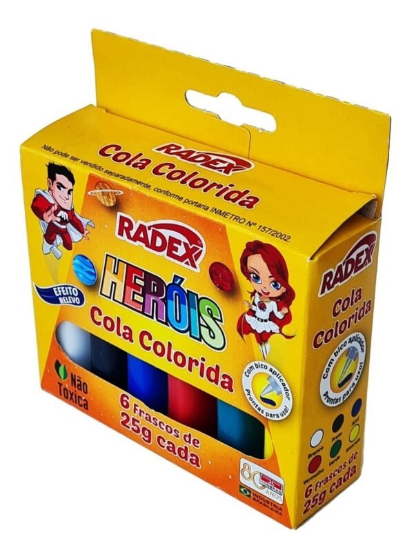 Cola Colorida Escolar Com 6 Cores 25g Efeito Relevo Radex - Image 2