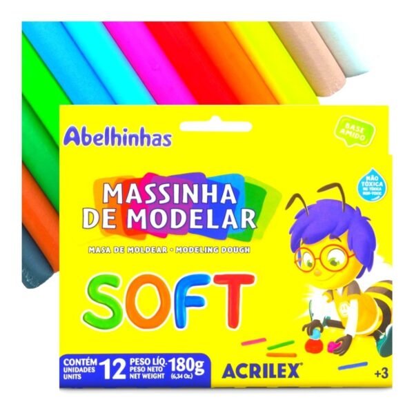 Massinha Modelar Acrilex Soft 12 Cores Escolar 180g + Macia! - Image 2
