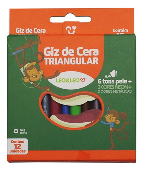 Giz De Cera 12 Cores Neon Tons De Pele E Metálicas Léo E Léo