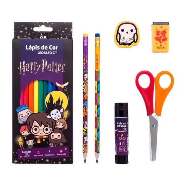 Lapis 12 Cores HarryPotter+2 Lapis HB+Apontador+Cola+Tesoura - Image 3