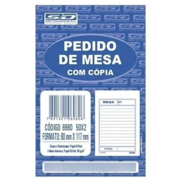 20 Blocos Comanda Pedido de Mesa C/ Cópia 2 Vias 50x2