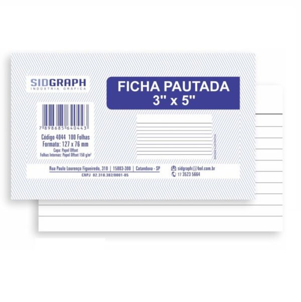 Ficha Pautada 3x5 Pequena Bloco Com 100 Fls Sidgraph