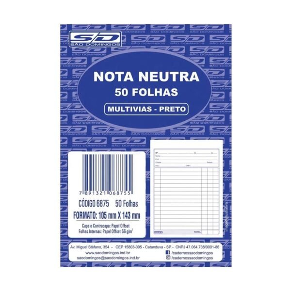 20 Blocos Nota Neutra Multivias 1 Via 50 Folhas 10,4x14,3