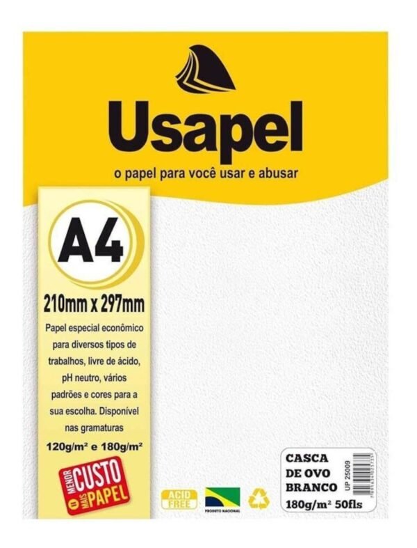 Papel Casca de Ovo A4 Branco 180g Pct 50Fls Usapel