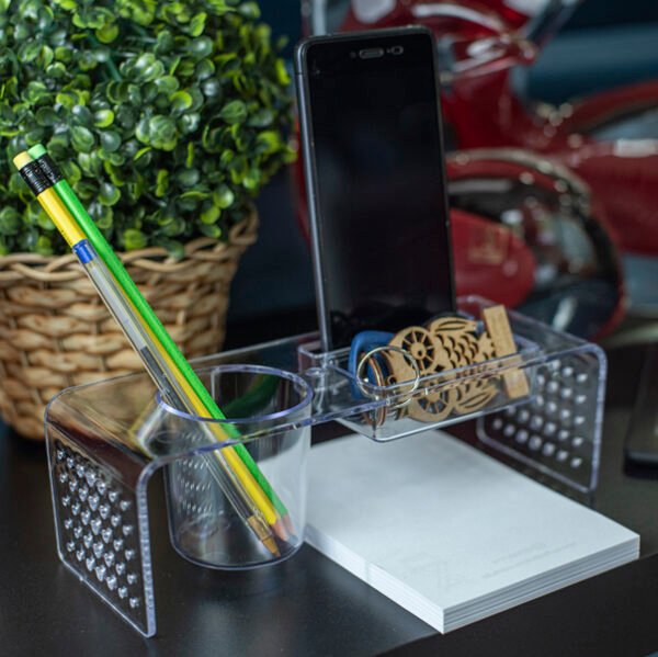 Organizador De Mesa Multi Prime Cristal Caneta Lápis Celular - Image 3