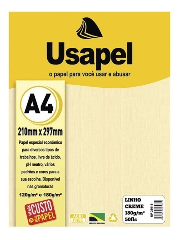 Papel Linho A4 Creme 180g Pct 50Fls Usapel
