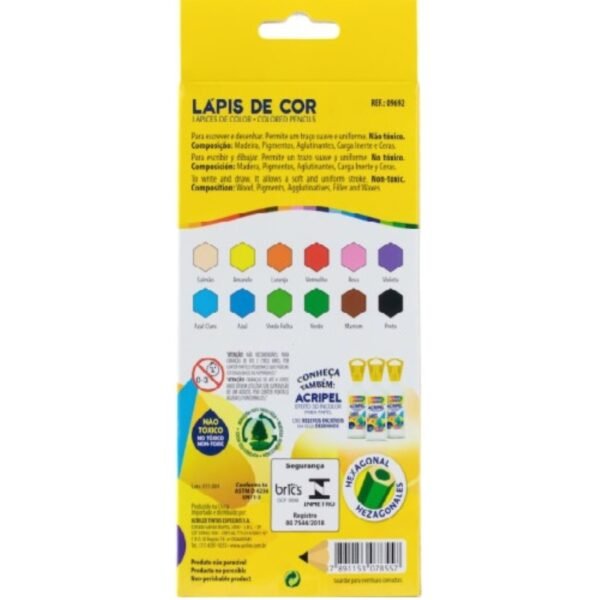 Lapis de Cor 12 Cores Ponta Macia Super Mina 3mm Acrilex - Image 3