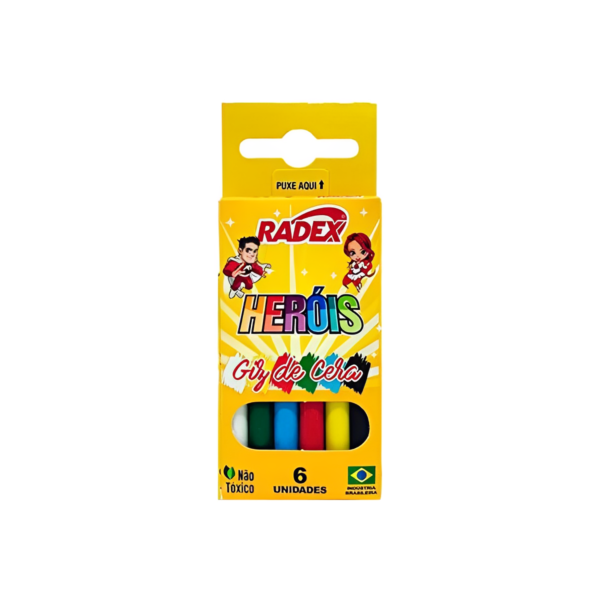 Giz De Cera Escolar Infantil Com 6 Cores Radex Heróis