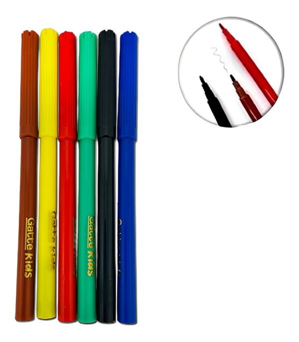 Canetinha Escolar Hidrográfica Lavável Gatte Kids C/ 6 Cores