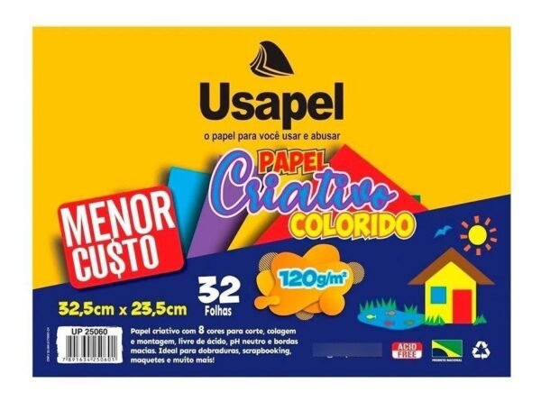 Papel Criativo 8 Cores 120g 325X235MM Pct 32Fls Usapel