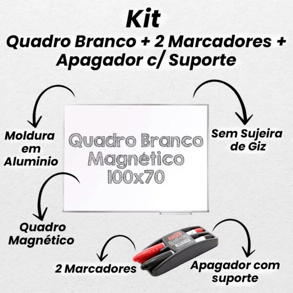 Lousa Quadro Branco Magnético 100x70 + Apagador Marcadores - Image 3