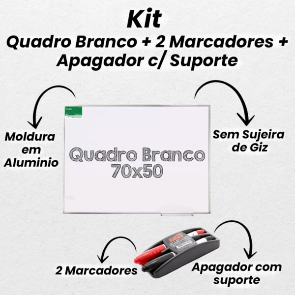 Lousa Quadro Branco Aluminio 70x50cm + Kit Apagador Marcador - Image 2