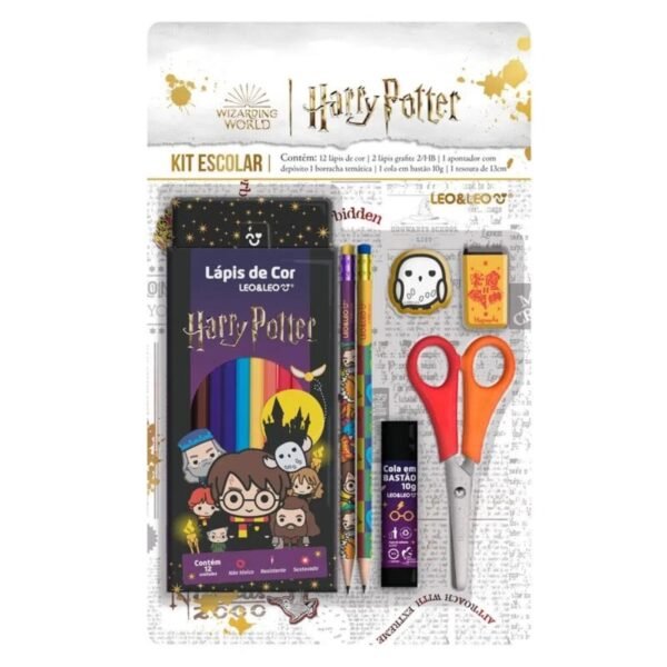 Lapis 12 Cores HarryPotter+2 Lapis HB+Apontador+Cola+Tesoura