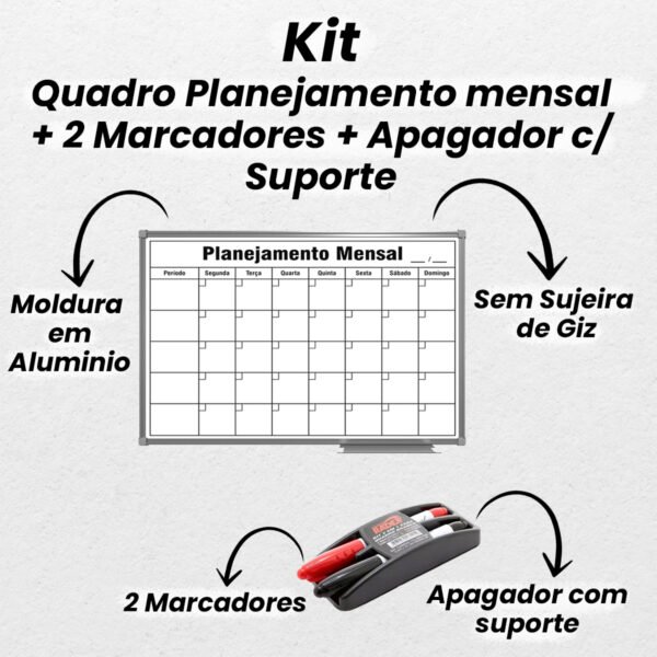 Quadro Planejamento Mensal Aluminio 90x60 Apagador Marcador (21,25) - Image 3