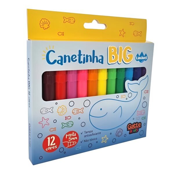 Canetinha Big Lavável 12 Cores Ponta 5mm Não Tóxico Gatte