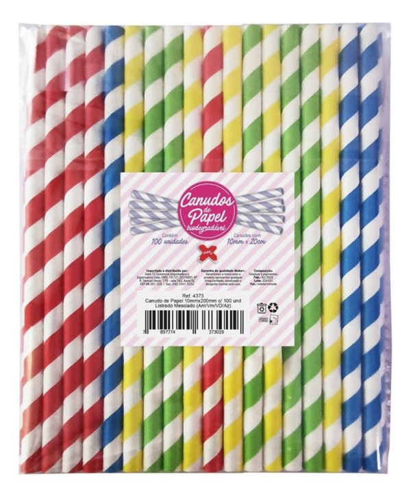 Canudos De Papel Biodegradável C/100un Coloridos Make+ - Imagem 2