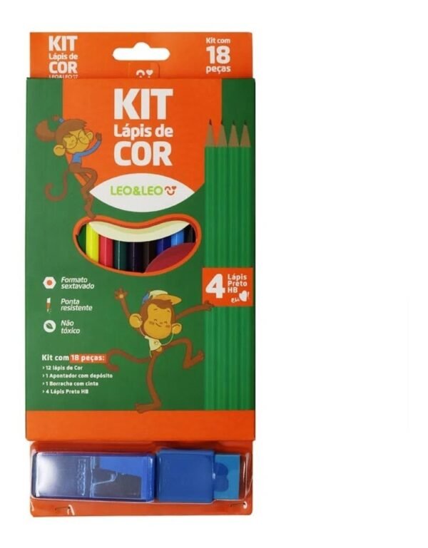Kit 12 Lápis De Cor 12 + 4 Lápis HB + Borracha + Apagador - Image 2