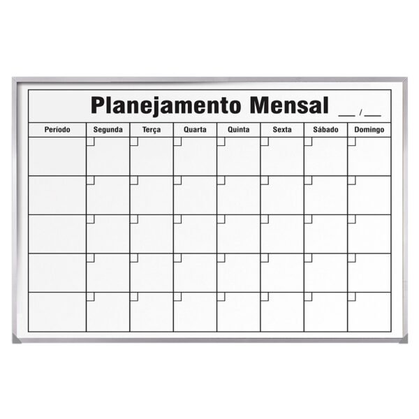 Quadro Branco Planejamento Mensal Moldura Aluminio 90x60 (21,25)