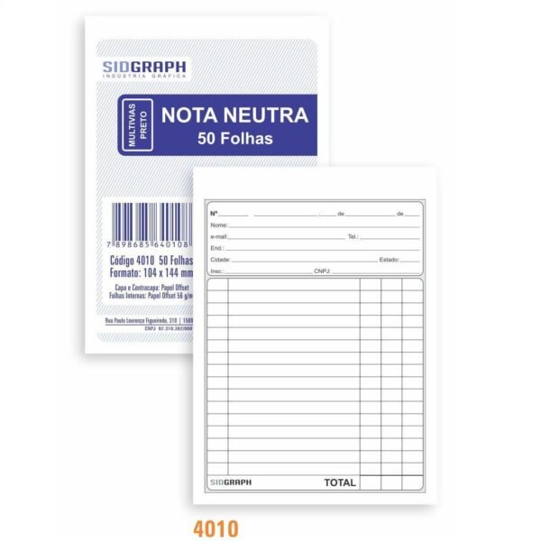 20 Blocos Nota Neutra Multivias 1 Via 50 Folhas Sidgraph (9,25)