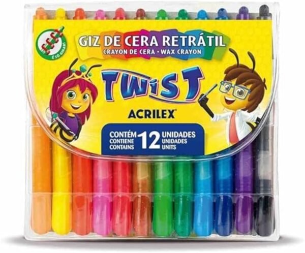Giz de Cera Retátil Twist 12 Cores Acrilex Pct c/ 3 unidades