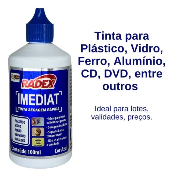 Kit Tinta Carimbo Imediat 100ml Azul+ 3 Almofadas Nº3 - Image 2