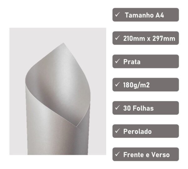 Papel Perola A4 Prata 180g Pct 30Fls Usapel - Image 2