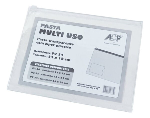 Pasta Zíper Multiuso Transparente 24x18 ACP Cristal