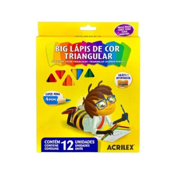 Lápis de Cor Big Triangular 12 Cores + 1 Apontador Acrilex