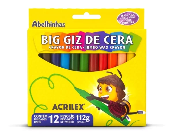 Big Giz De Cera Abelhinha Redondo 112g 12 Cores Acrilex