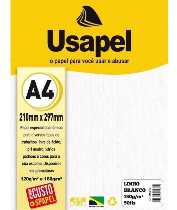Papel Linho A4 Branco 180g Pct 50Fls Usapel