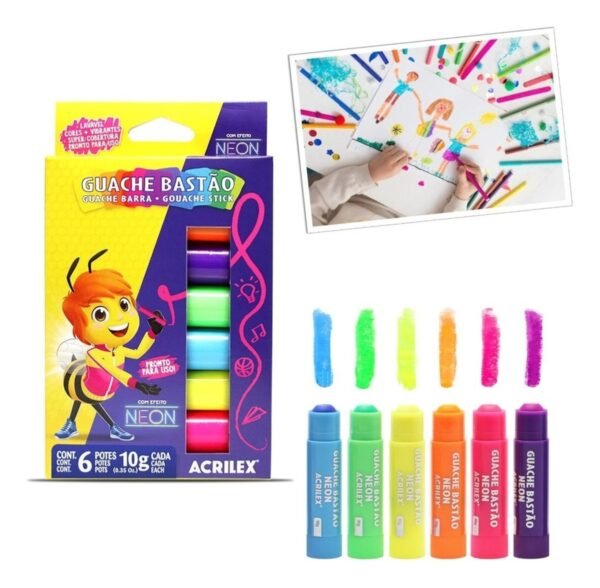 Tinta Guache Neon em Bastão 6 Cores Acrilex - Image 3