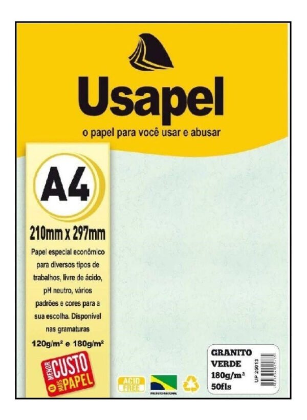 Papel Granitto A4 Verde 180g Pct 50Fls Usapel