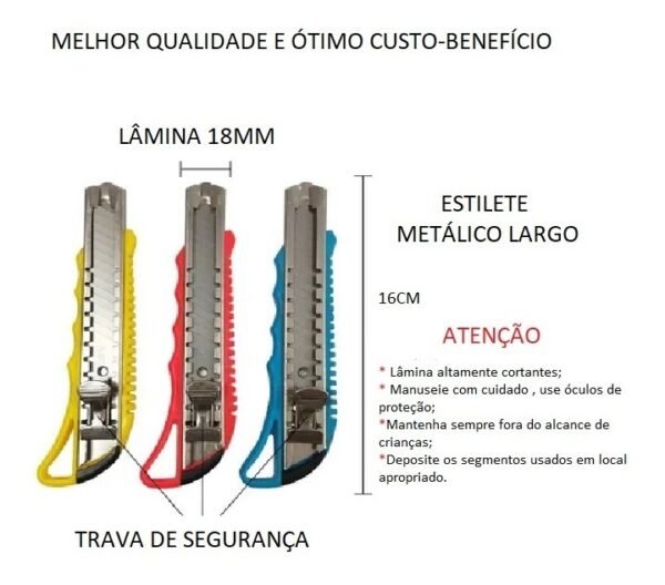 Estilete Profissional Metal Largo 18mm Blister Gatte - Image 2